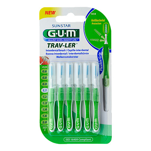 GUM TRAV-LER 1,1mm Tanne gr&uuml;n Interdental+6Kappen