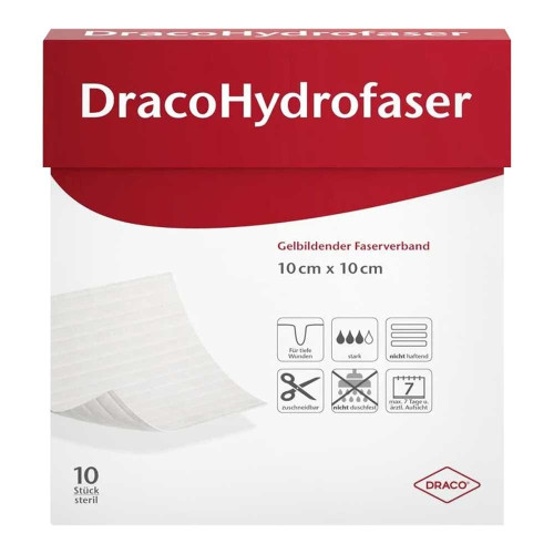 DRACOHYDROFASER 10x10 cm gelbildender Faserverband