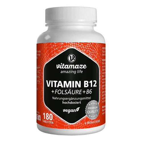VITAMIN B12 1000 &mu;g hochdos.+B9+B6 vegan Tabletten