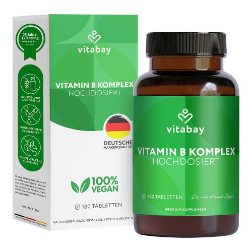 VITAMIN B KOMPLEX Biotin B6 B5 B1+B12 vegan Tabl.