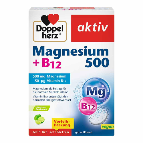 DOPPELHERZ Magnesium 500+B12 Brausetabletten