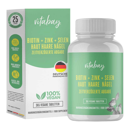 BIOTIN+ZINK+Selen Haut+Haare+N&auml;gel vegan Tabletten